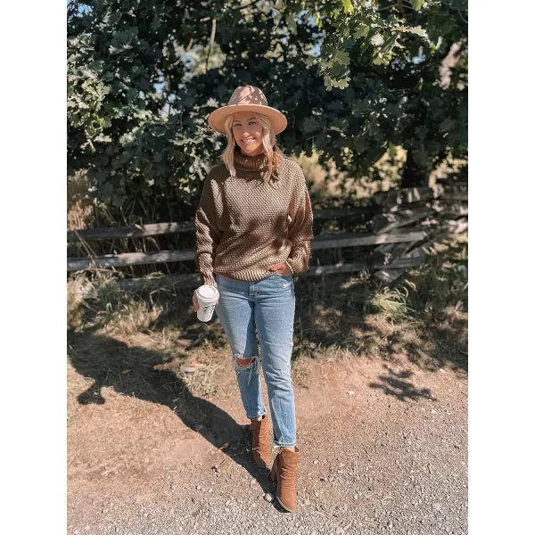 imageZESICAnbspWomens 2024 Fall Long Sleeve Turtleneck Casual Loose Chunky Knitted Pullover Sweater Jumper TopsBrown