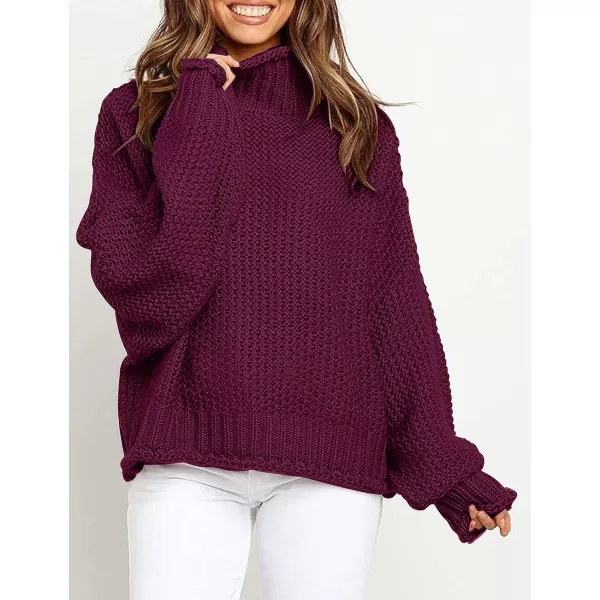 imageZESICAnbspWomens 2024 Fall Long Sleeve Turtleneck Casual Loose Chunky Knitted Pullover Sweater Jumper TopsEggplant