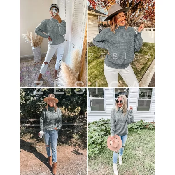 imageZESICAnbspWomens 2024 Fall Long Sleeve Turtleneck Casual Loose Chunky Knitted Pullover Sweater Jumper TopsGrey