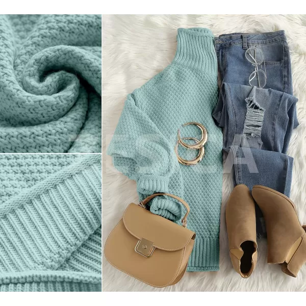 imageZESICAnbspWomens 2024 Fall Long Sleeve Turtleneck Casual Loose Chunky Knitted Pullover Sweater Jumper TopsMint