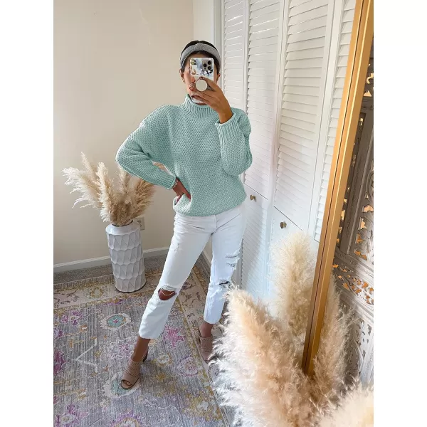 imageZESICAnbspWomens 2024 Fall Long Sleeve Turtleneck Casual Loose Chunky Knitted Pullover Sweater Jumper TopsMint