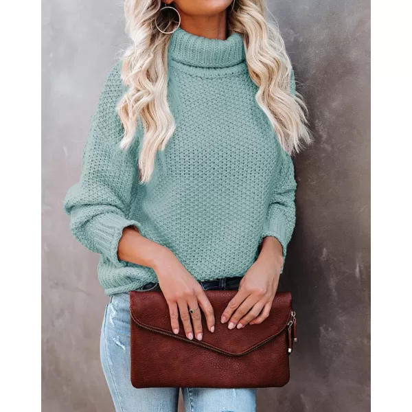 imageZESICAnbspWomens 2024 Fall Long Sleeve Turtleneck Casual Loose Chunky Knitted Pullover Sweater Jumper TopsMint