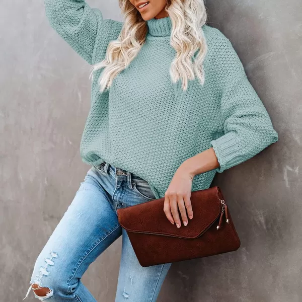 imageZESICAnbspWomens 2024 Fall Long Sleeve Turtleneck Casual Loose Chunky Knitted Pullover Sweater Jumper TopsMint