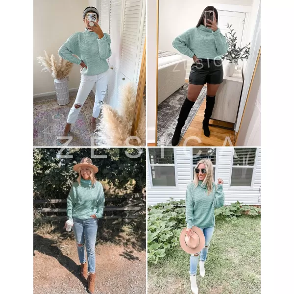 imageZESICAnbspWomens 2024 Fall Long Sleeve Turtleneck Casual Loose Chunky Knitted Pullover Sweater Jumper TopsMint