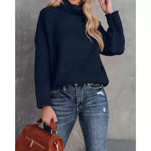 imageZESICAnbspWomens 2024 Fall Long Sleeve Turtleneck Casual Loose Chunky Knitted Pullover Sweater Jumper TopsNavy
