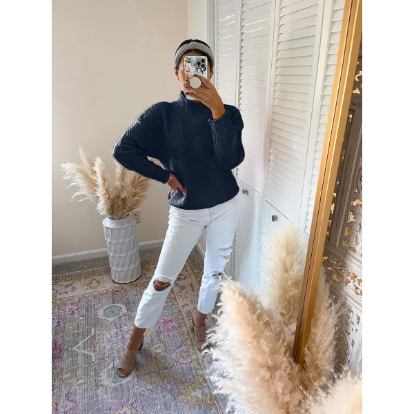 imageZESICAnbspWomens 2024 Fall Long Sleeve Turtleneck Casual Loose Chunky Knitted Pullover Sweater Jumper TopsNavy