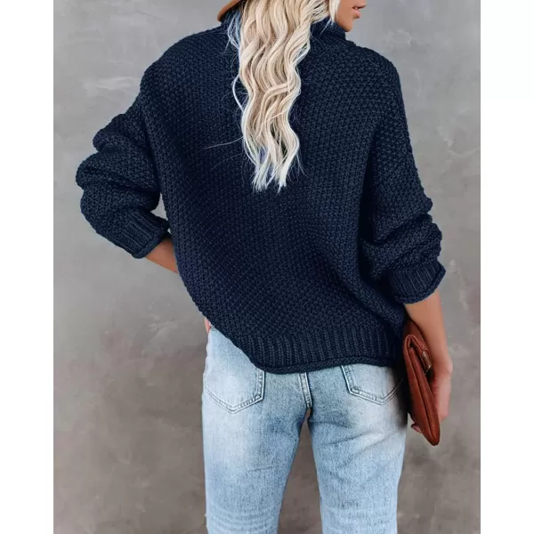 imageZESICAnbspWomens 2024 Fall Long Sleeve Turtleneck Casual Loose Chunky Knitted Pullover Sweater Jumper TopsNavy