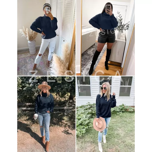 imageZESICAnbspWomens 2024 Fall Long Sleeve Turtleneck Casual Loose Chunky Knitted Pullover Sweater Jumper TopsNavy