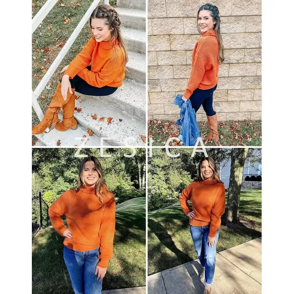 imageZESICAnbspWomens 2024 Fall Long Sleeve Turtleneck Casual Loose Chunky Knitted Pullover Sweater Jumper TopsOrange