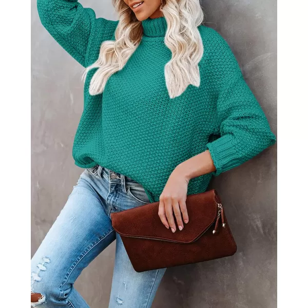 imageZESICAnbspWomens 2024 Fall Long Sleeve Turtleneck Casual Loose Chunky Knitted Pullover Sweater Jumper TopsPeacock