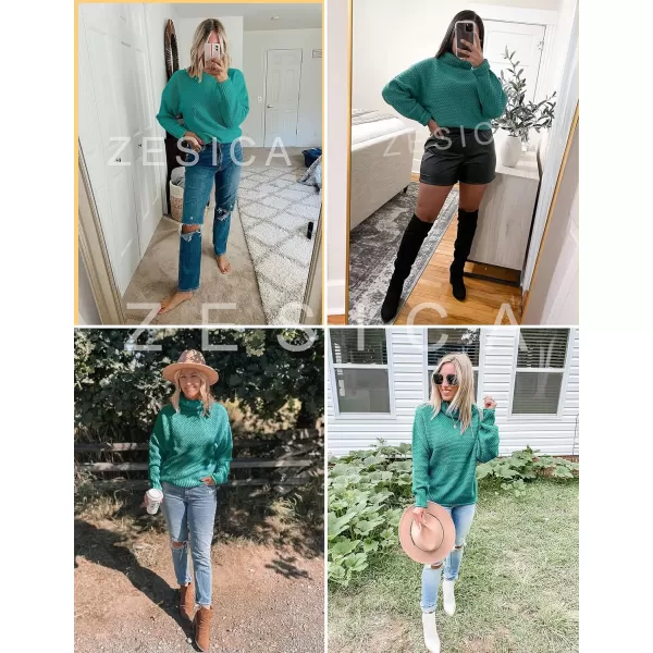 imageZESICAnbspWomens 2024 Fall Long Sleeve Turtleneck Casual Loose Chunky Knitted Pullover Sweater Jumper TopsPeacock