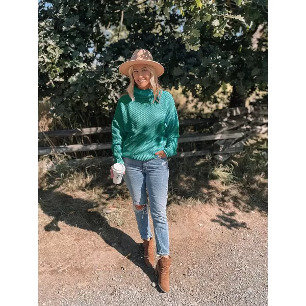 imageZESICAnbspWomens 2024 Fall Long Sleeve Turtleneck Casual Loose Chunky Knitted Pullover Sweater Jumper TopsPeacock