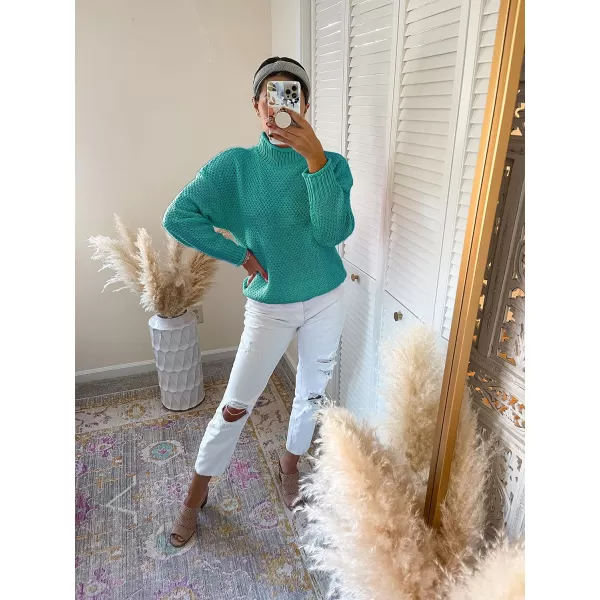 imageZESICAnbspWomens 2024 Fall Long Sleeve Turtleneck Casual Loose Chunky Knitted Pullover Sweater Jumper TopsPeacock