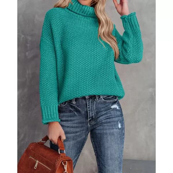 imageZESICAnbspWomens 2024 Fall Long Sleeve Turtleneck Casual Loose Chunky Knitted Pullover Sweater Jumper TopsPeacock