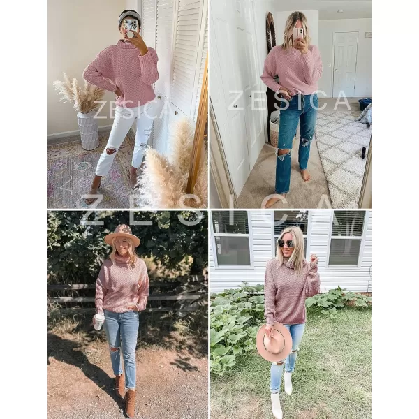 imageZESICAnbspWomens 2024 Fall Long Sleeve Turtleneck Casual Loose Chunky Knitted Pullover Sweater Jumper TopsPink