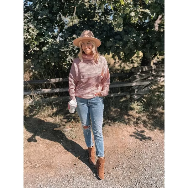 imageZESICAnbspWomens 2024 Fall Long Sleeve Turtleneck Casual Loose Chunky Knitted Pullover Sweater Jumper TopsPink