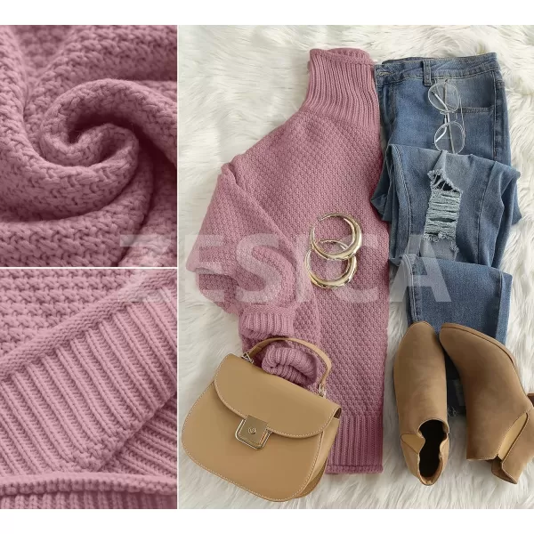 imageZESICAnbspWomens 2024 Fall Long Sleeve Turtleneck Casual Loose Chunky Knitted Pullover Sweater Jumper TopsPink