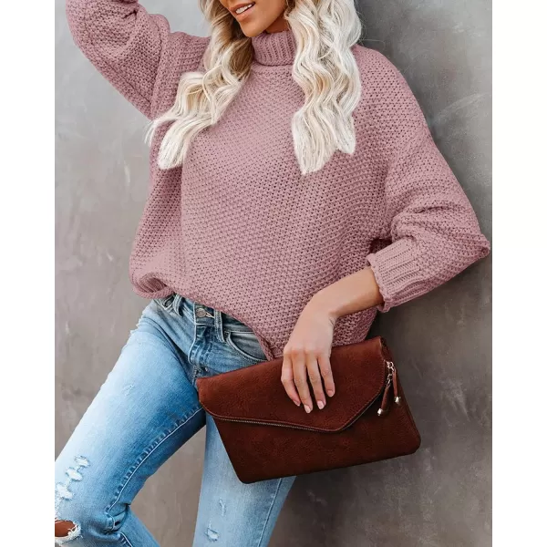 imageZESICAnbspWomens 2024 Fall Long Sleeve Turtleneck Casual Loose Chunky Knitted Pullover Sweater Jumper TopsPink