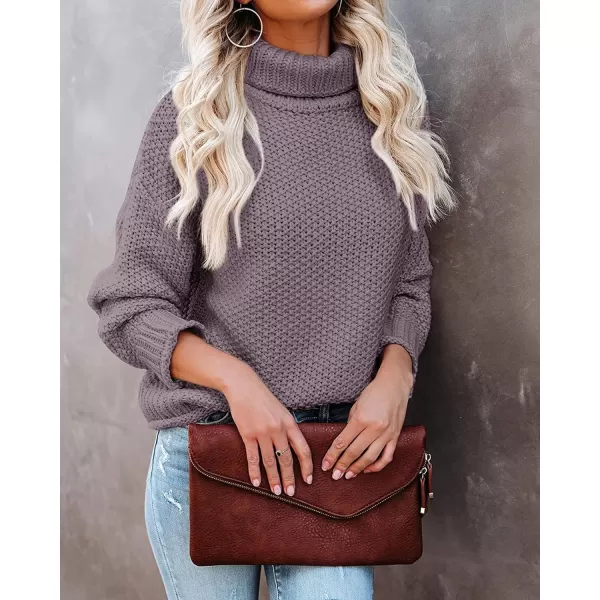 imageZESICAnbspWomens 2024 Fall Long Sleeve Turtleneck Casual Loose Chunky Knitted Pullover Sweater Jumper TopsTaro