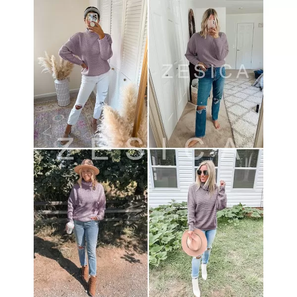 imageZESICAnbspWomens 2024 Fall Long Sleeve Turtleneck Casual Loose Chunky Knitted Pullover Sweater Jumper TopsTaro