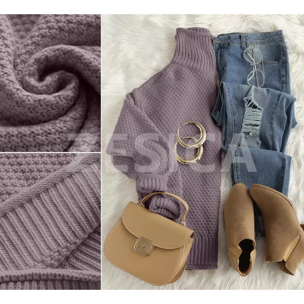 imageZESICAnbspWomens 2024 Fall Long Sleeve Turtleneck Casual Loose Chunky Knitted Pullover Sweater Jumper TopsTaro