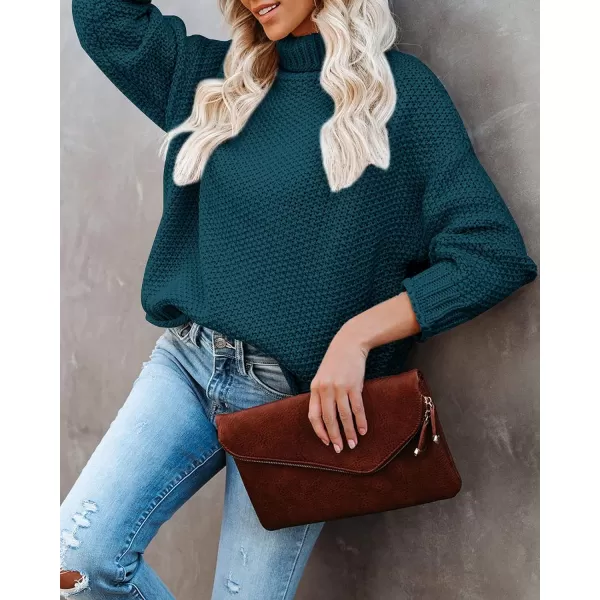 imageZESICAnbspWomens 2024 Fall Long Sleeve Turtleneck Casual Loose Chunky Knitted Pullover Sweater Jumper TopsTeal