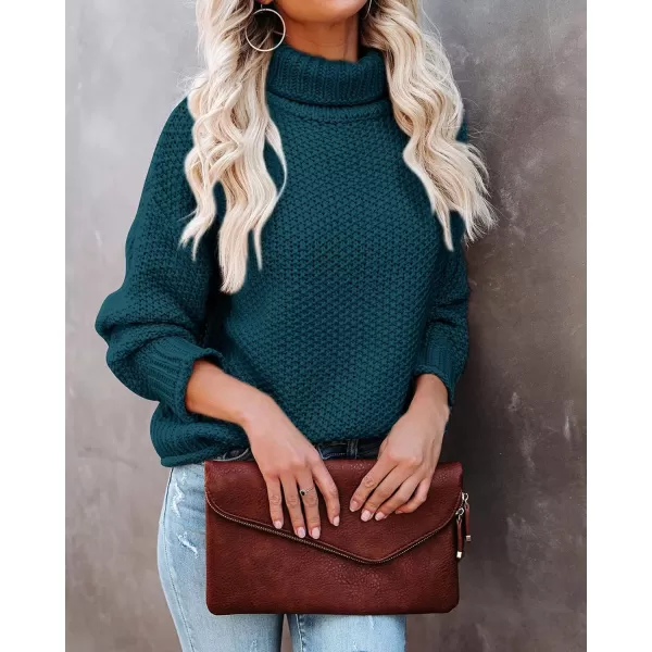 imageZESICAnbspWomens 2024 Fall Long Sleeve Turtleneck Casual Loose Chunky Knitted Pullover Sweater Jumper TopsTeal