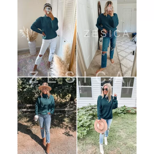 imageZESICAnbspWomens 2024 Fall Long Sleeve Turtleneck Casual Loose Chunky Knitted Pullover Sweater Jumper TopsTeal