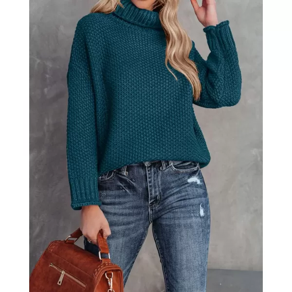imageZESICAnbspWomens 2024 Fall Long Sleeve Turtleneck Casual Loose Chunky Knitted Pullover Sweater Jumper TopsTeal