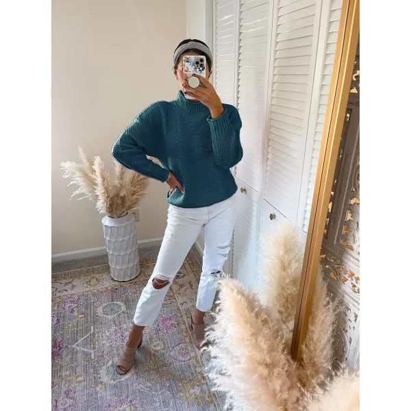 imageZESICAnbspWomens 2024 Fall Long Sleeve Turtleneck Casual Loose Chunky Knitted Pullover Sweater Jumper TopsTeal