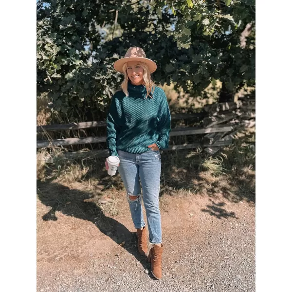 imageZESICAnbspWomens 2024 Fall Long Sleeve Turtleneck Casual Loose Chunky Knitted Pullover Sweater Jumper TopsTeal