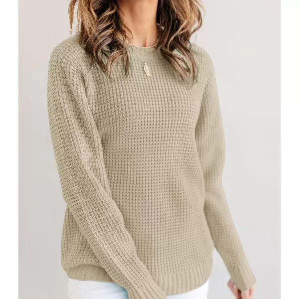 imageZESICAnbspWomens 2024nbspFall Long Sleeve Crew Neck Waffle Knit Casual Loose Oversized Pullover Sweater Jumper TopsAlmond
