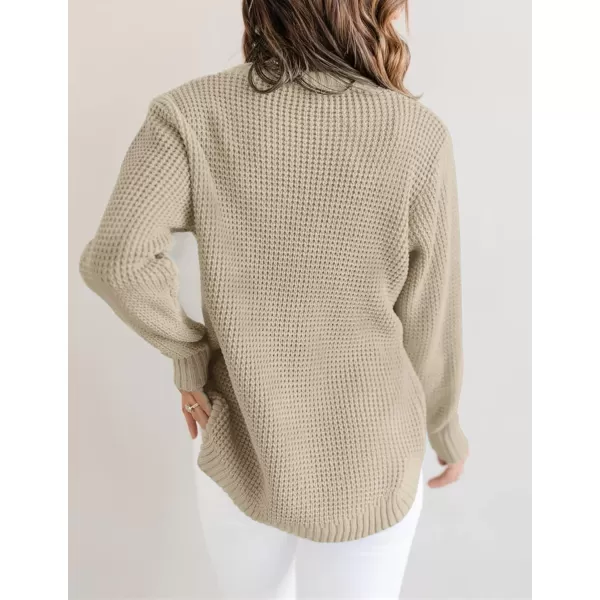 imageZESICAnbspWomens 2024nbspFall Long Sleeve Crew Neck Waffle Knit Casual Loose Oversized Pullover Sweater Jumper TopsAlmond