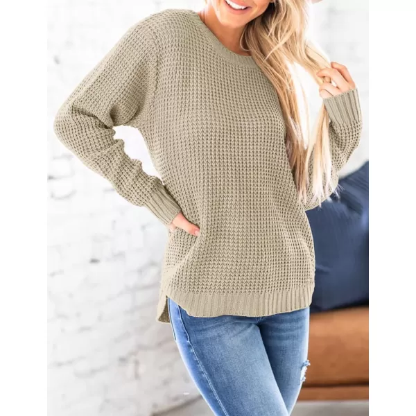 imageZESICAnbspWomens 2024nbspFall Long Sleeve Crew Neck Waffle Knit Casual Loose Oversized Pullover Sweater Jumper TopsAlmond