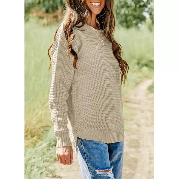imageZESICAnbspWomens 2024nbspFall Long Sleeve Crew Neck Waffle Knit Casual Loose Oversized Pullover Sweater Jumper TopsAlmond