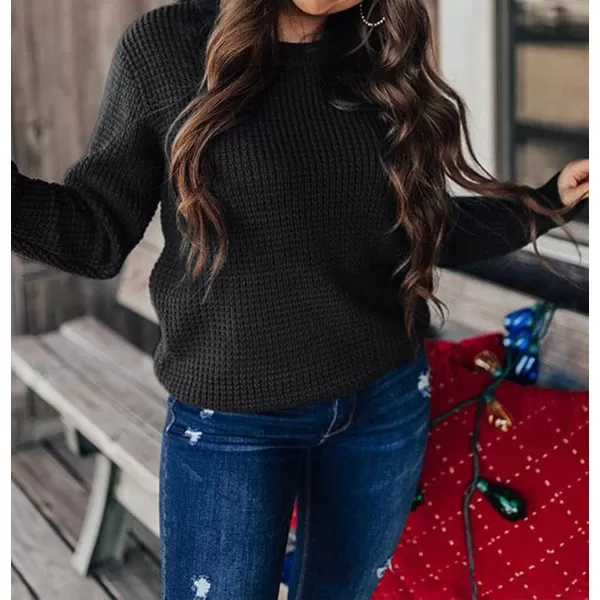 imageZESICAnbspWomens 2024nbspFall Long Sleeve Crew Neck Waffle Knit Casual Loose Oversized Pullover Sweater Jumper TopsBlack