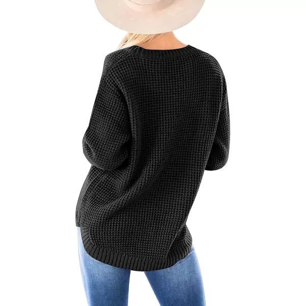 imageZESICAnbspWomens 2024nbspFall Long Sleeve Crew Neck Waffle Knit Casual Loose Oversized Pullover Sweater Jumper TopsBlack