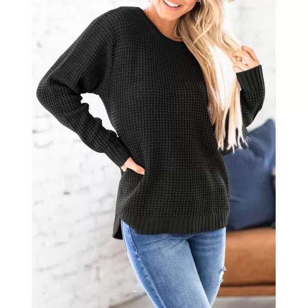 imageZESICAnbspWomens 2024nbspFall Long Sleeve Crew Neck Waffle Knit Casual Loose Oversized Pullover Sweater Jumper TopsBlack