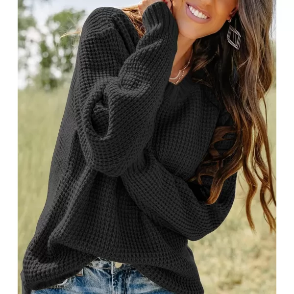 imageZESICAnbspWomens 2024nbspFall Long Sleeve Crew Neck Waffle Knit Casual Loose Oversized Pullover Sweater Jumper TopsBlack