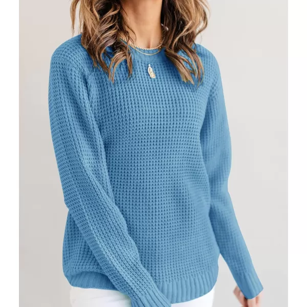 imageZESICAnbspWomens 2024nbspFall Long Sleeve Crew Neck Waffle Knit Casual Loose Oversized Pullover Sweater Jumper TopsBlue