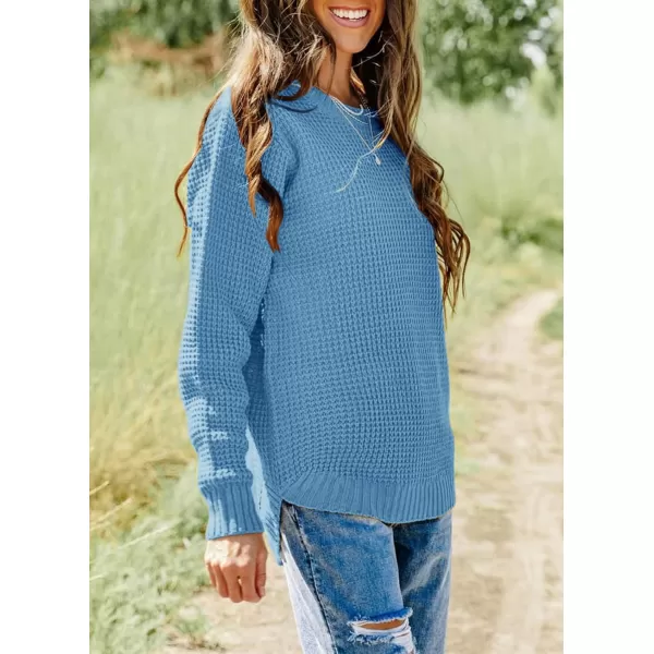 imageZESICAnbspWomens 2024nbspFall Long Sleeve Crew Neck Waffle Knit Casual Loose Oversized Pullover Sweater Jumper TopsBlue