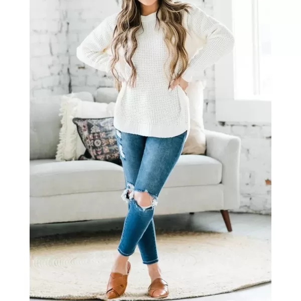 imageZESICAnbspWomens 2024nbspFall Long Sleeve Crew Neck Waffle Knit Casual Loose Oversized Pullover Sweater Jumper TopsCream