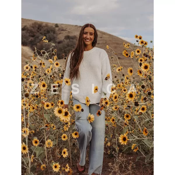 imageZESICAnbspWomens 2024nbspFall Long Sleeve Crew Neck Waffle Knit Casual Loose Oversized Pullover Sweater Jumper TopsCream