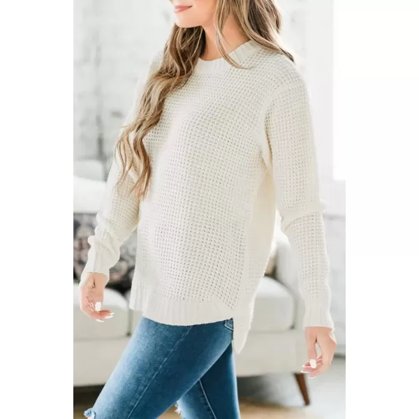 imageZESICAnbspWomens 2024nbspFall Long Sleeve Crew Neck Waffle Knit Casual Loose Oversized Pullover Sweater Jumper TopsCream