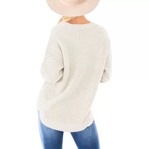 imageZESICAnbspWomens 2024nbspFall Long Sleeve Crew Neck Waffle Knit Casual Loose Oversized Pullover Sweater Jumper TopsCream