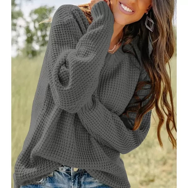imageZESICAnbspWomens 2024nbspFall Long Sleeve Crew Neck Waffle Knit Casual Loose Oversized Pullover Sweater Jumper TopsDarkgrey