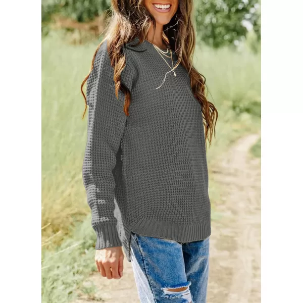imageZESICAnbspWomens 2024nbspFall Long Sleeve Crew Neck Waffle Knit Casual Loose Oversized Pullover Sweater Jumper TopsDarkgrey