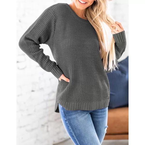 imageZESICAnbspWomens 2024nbspFall Long Sleeve Crew Neck Waffle Knit Casual Loose Oversized Pullover Sweater Jumper TopsDarkgrey