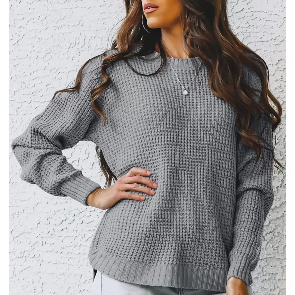 imageZESICAnbspWomens 2024nbspFall Long Sleeve Crew Neck Waffle Knit Casual Loose Oversized Pullover Sweater Jumper TopsGrey