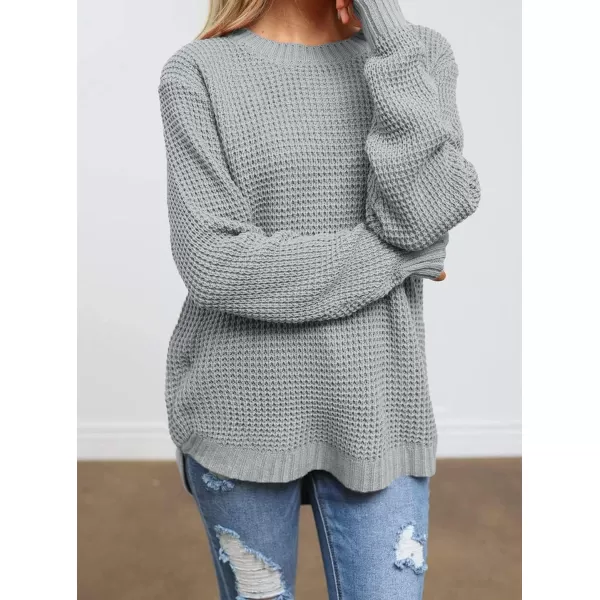 imageZESICAnbspWomens 2024nbspFall Long Sleeve Crew Neck Waffle Knit Casual Loose Oversized Pullover Sweater Jumper TopsGrey